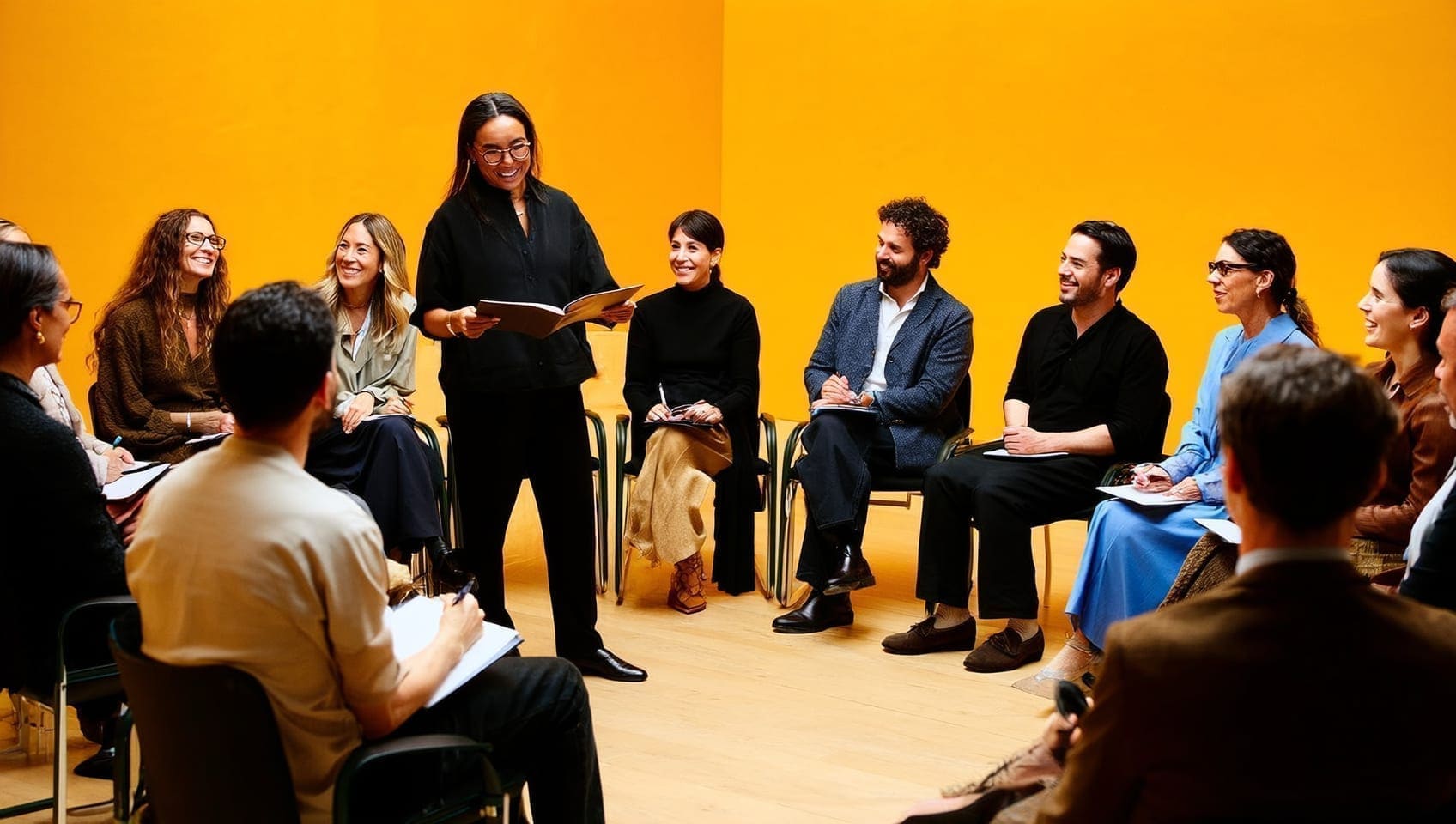 JULY speaker sharing the agency playbook with a small, engaged seminar audience