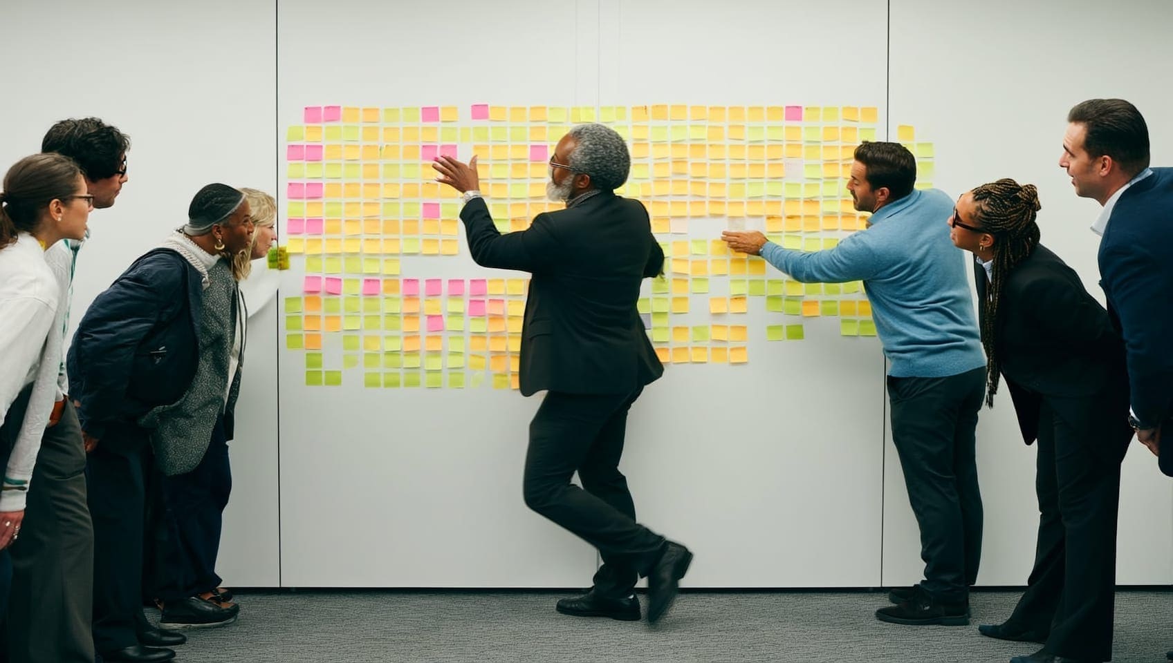 JULY strategists in a planning sprint, sleeves rolled, working through a campaign plan together